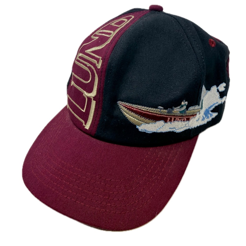 Vintage Lund Boats Snapback Hat Maroon Navy Blue Fishing Embroidered Cap